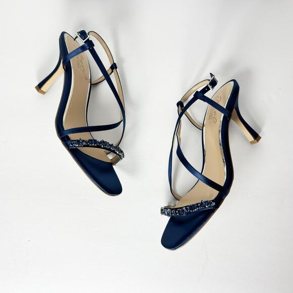 JEWEL BADGLEY MISCHKA ALEXIS CRISSCROSS SANDALS NAVY SIZE 5.5 NEW - Picture 2 of 7